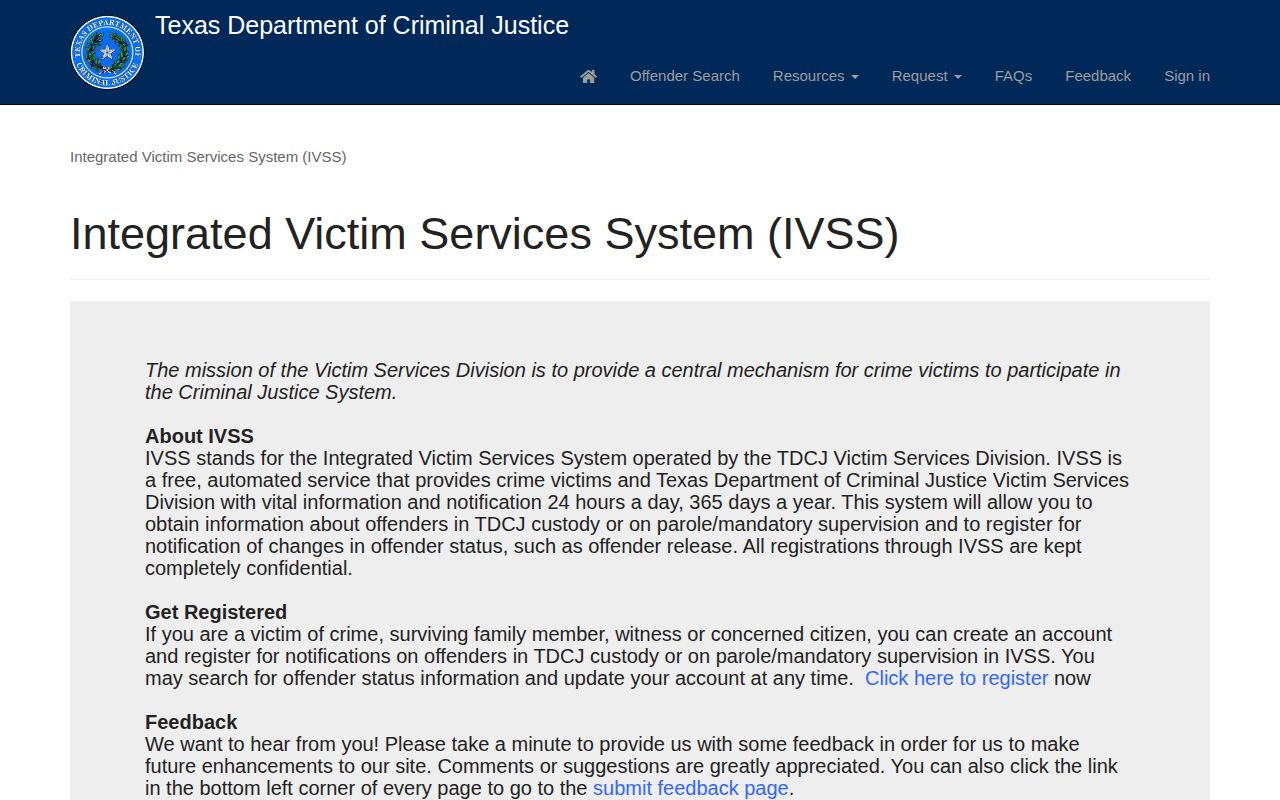 TDCJ IVSS state release alerts for a Wharton County offender