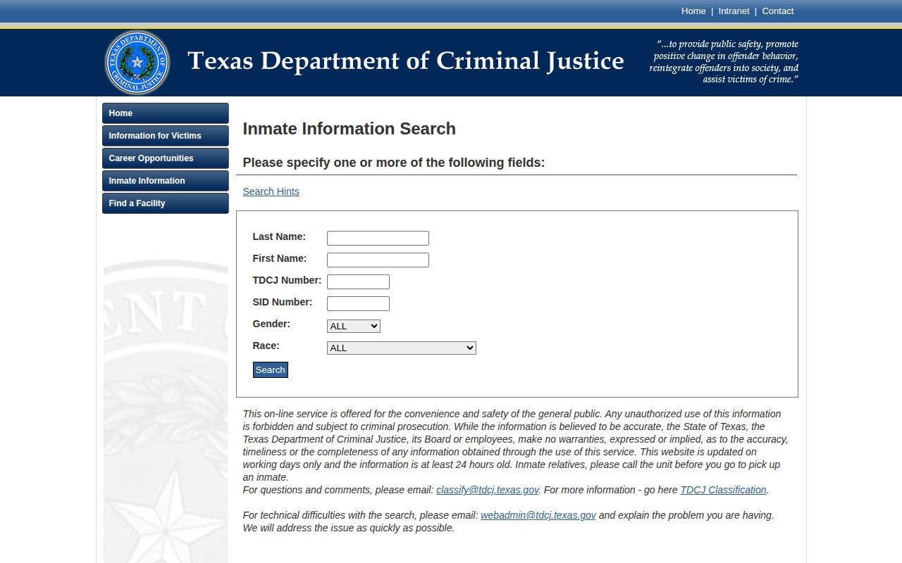TDCJ search for a Wharton County projected release date